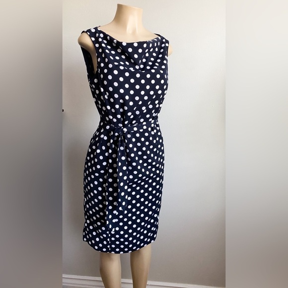 Jones New York Polka Dot Sleeveless Sheath Dress Navy Career Nautical Preppy 8 - Picture 2 of 11